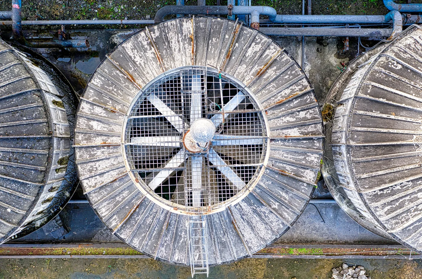 Large axial fans installed at an industrial facility
