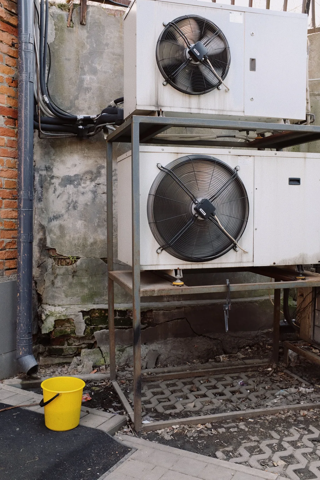 Industrial cooling units installed on a metal frame